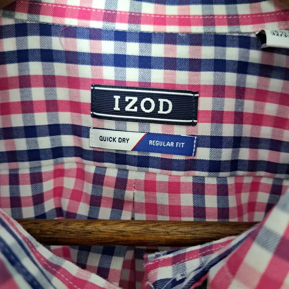 Izod Men's Quick Dry Regular Fit Long Sleeve Button Down Multicolor Plaid Shirt - Picture 4 of 6